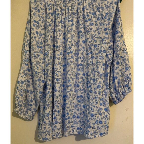 Crown & Ivy Women’s Top 2X Blue White Floral Peasant Blouse Boho Tunic Long Slee - Picture 12 of 12